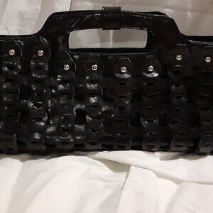 Espe Weaved Oversized Clutch Vegan Leather with Handle Doctor Bag Style Black